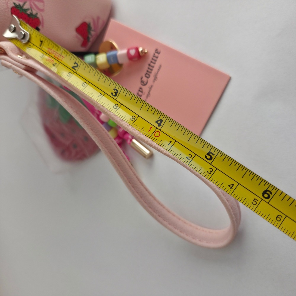 Juicy Couture Wristlet Pouch Womens OS Pink NWT Strawberry Bow Print Makeup Bag - Picture 7 of 16
